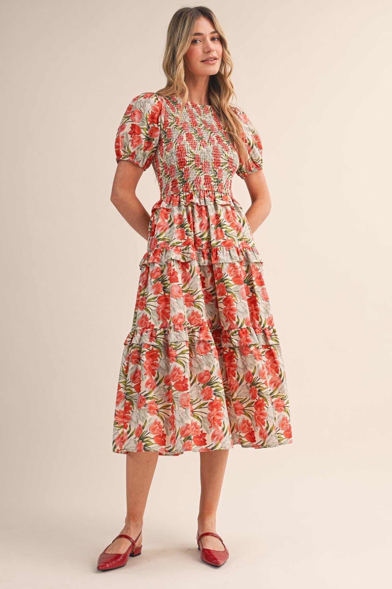 Ava Midi Dress Cream Multi Floral