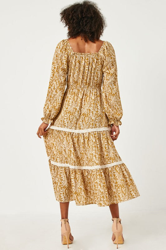 Mustard Floral Smocked Dress