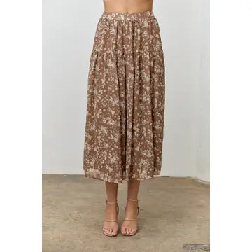 Brown Floral Midi Skirt