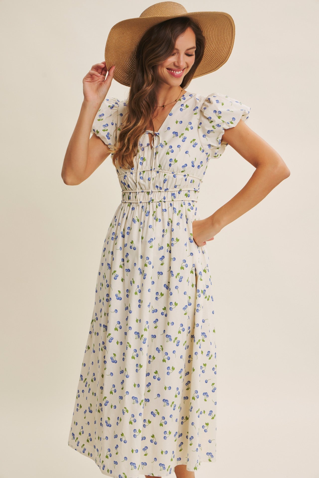Blueberry Playful  Fruit Print Midi Dress