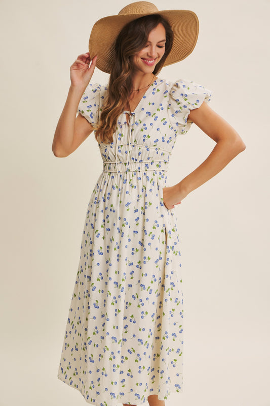 Blue Cherry Midi Dress