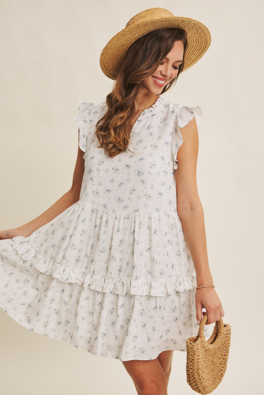 Sweet Airy Double Gauze Floral Flare Mini Dress