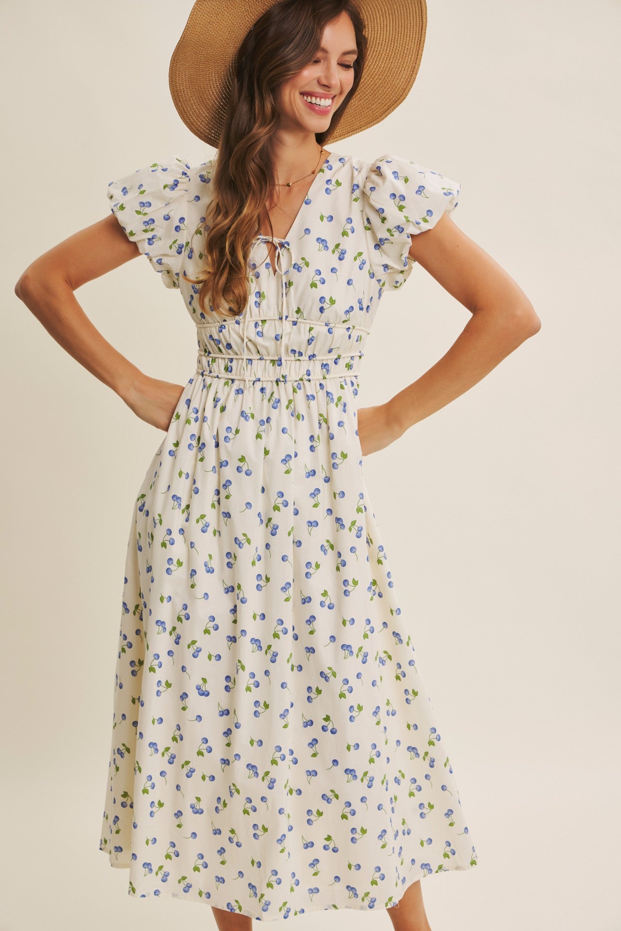 Blueberry Playful  Fruit Print Midi Dress