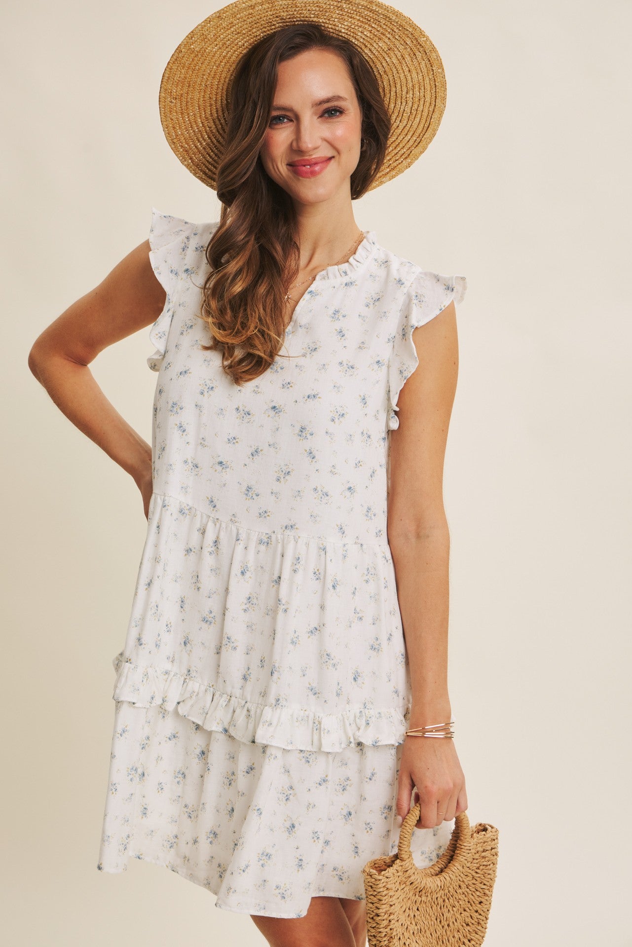Sweet Airy Double Gauze Floral Flare Mini Dress