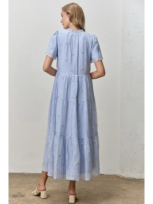 Floral Embroidered Midi Dress Cream