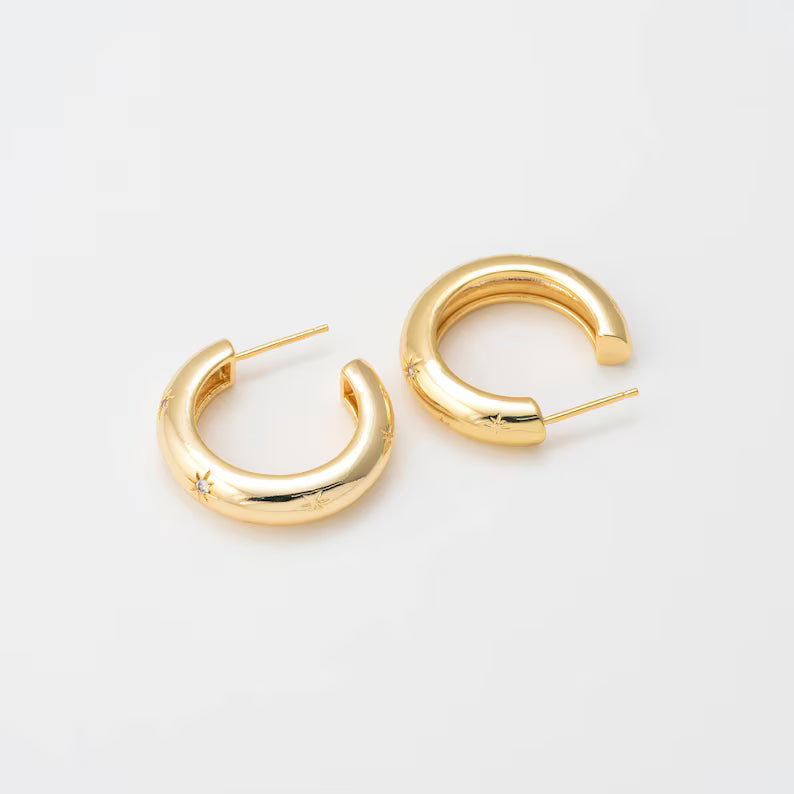 CZ Star Thick Hoop