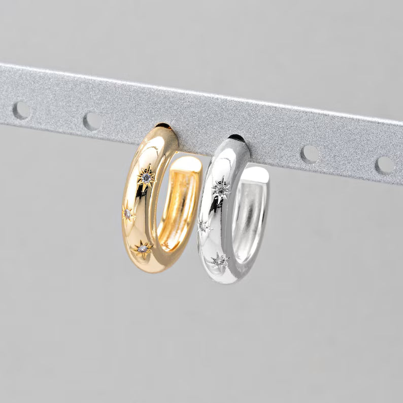 CZ Star Thick Hoop