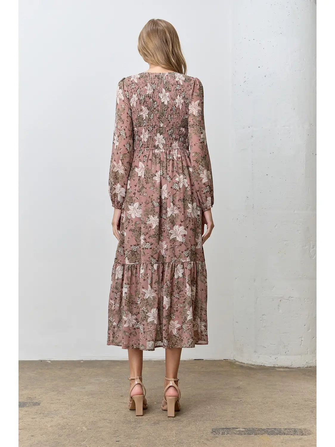 Mauve Floral Long Sleeve Dress