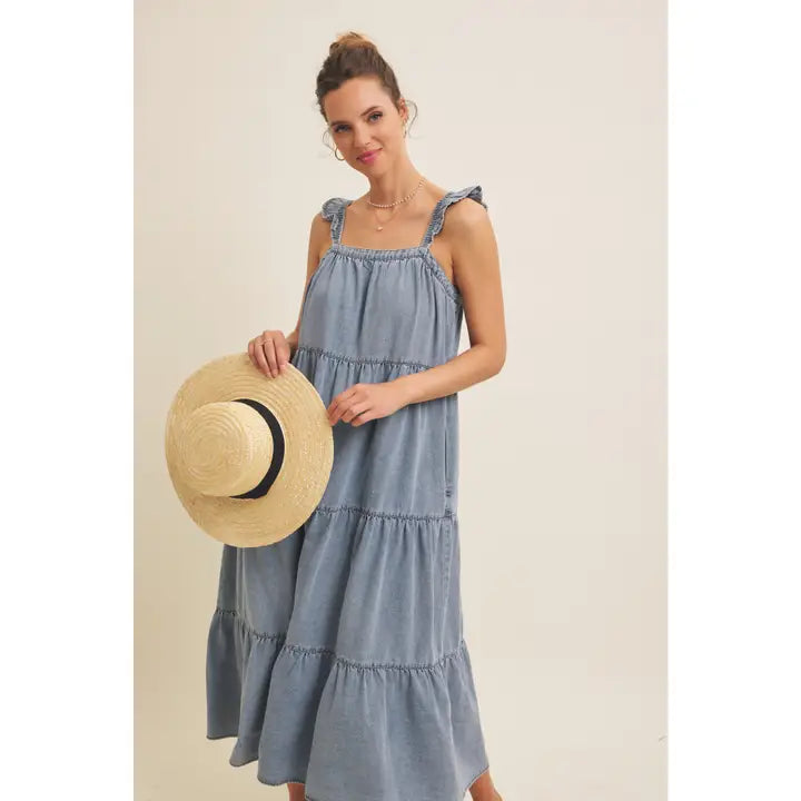 Denim Ruffle Midi Dress