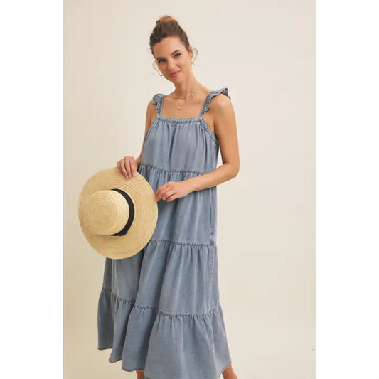 Denim Ruffle Midi Dress