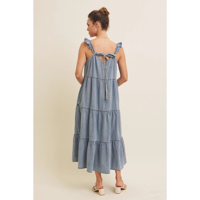 Denim Ruffle Midi Dress