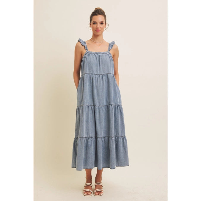 Denim Ruffle Midi Dress
