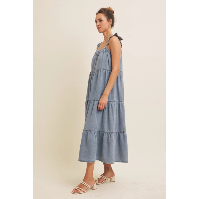 Denim Ruffle Midi Dress