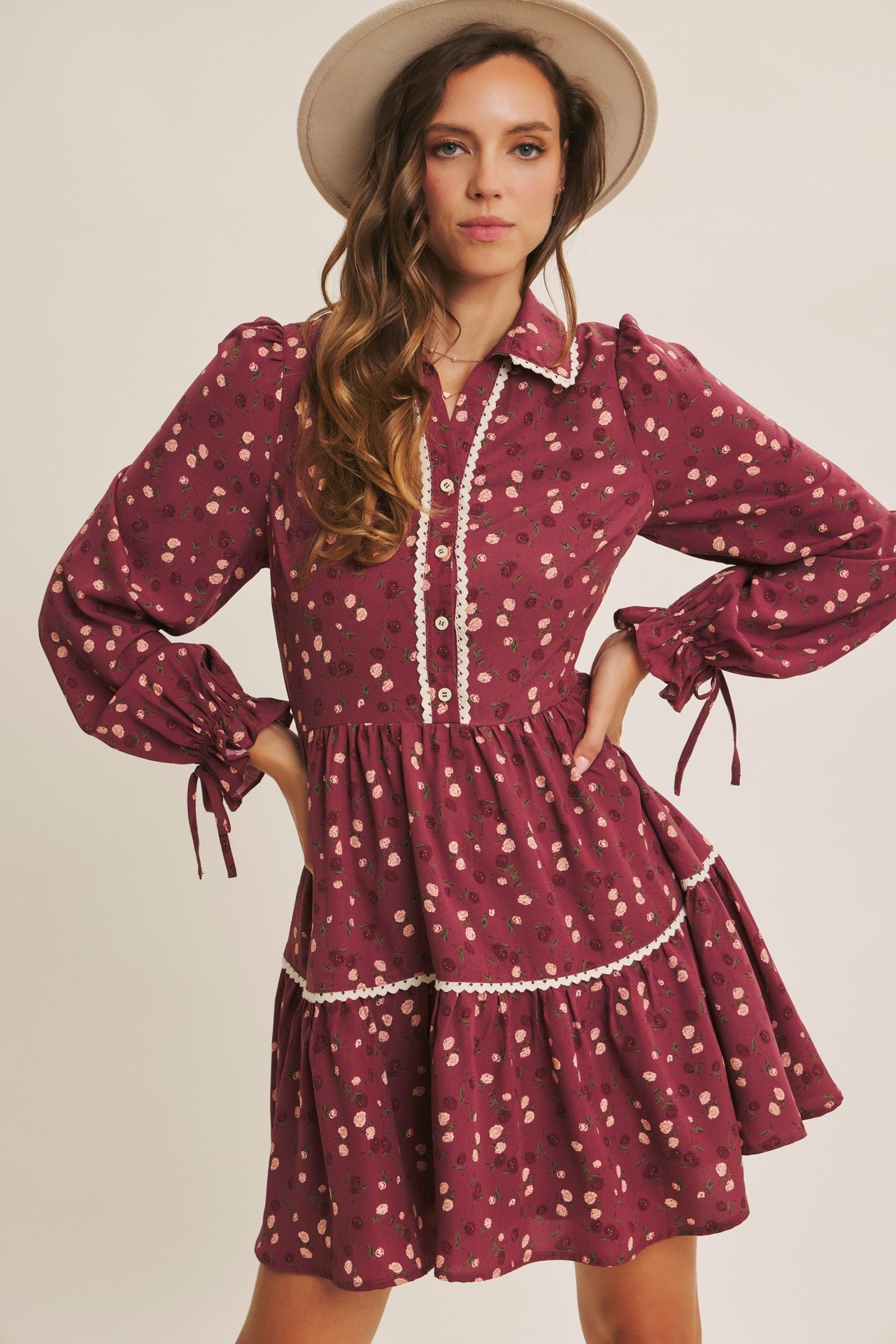 Wine Floral Mini Dress