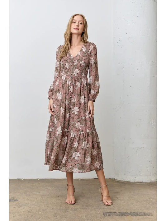 Mauve Floral Long Sleeve Dress