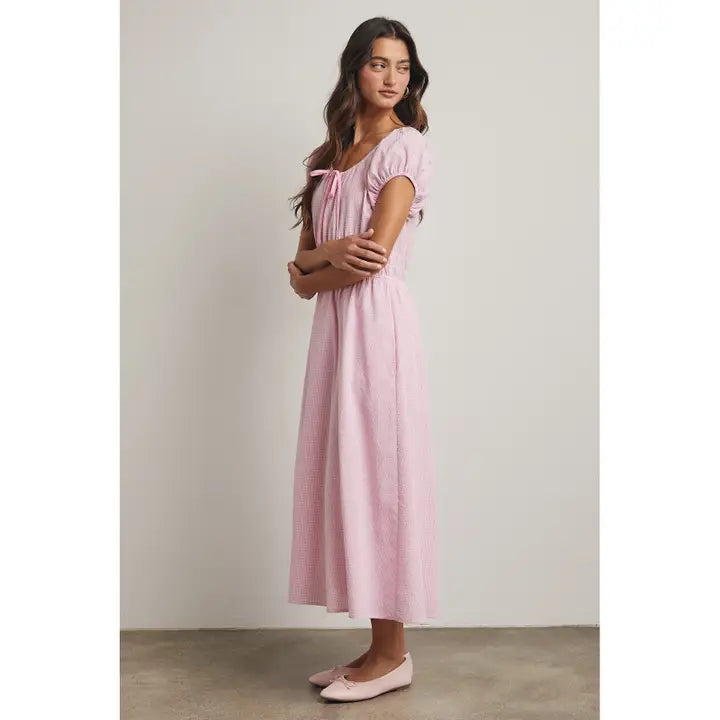 Gingham Midi Dress Pink/White