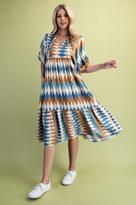 Diamond Print Midi Dress