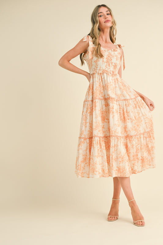 Tiered Lace Trim Floral Dress