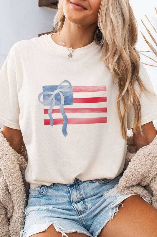 American Flag Bow Comfort Colors Tee