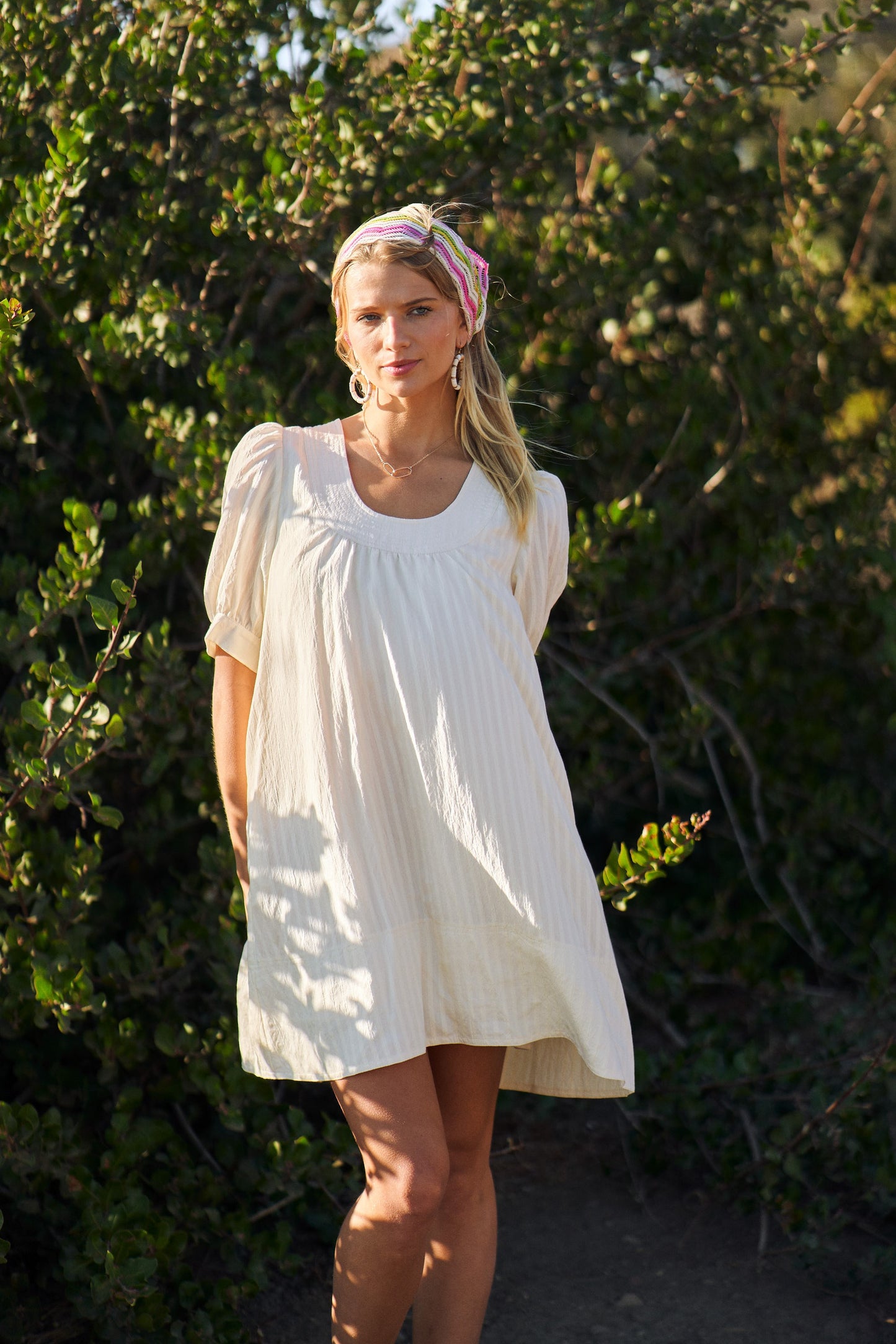 Lightly Textured Mini Dress with U neck