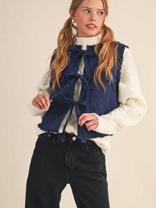 Floral Quilted Lace Trim Vest