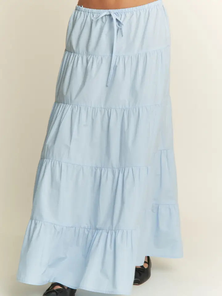 Cotton Tiered Maxi Skirt Sky Blue