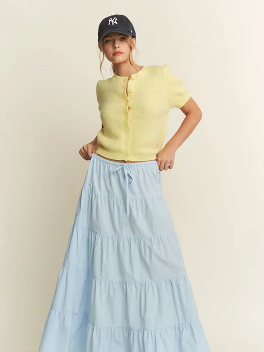 Cotton Tiered Maxi Skirt Sky Blue