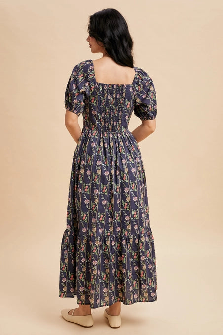 Cotton floral Maxi Dress Navy