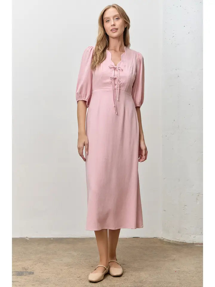 Scallop Front Tie Dress