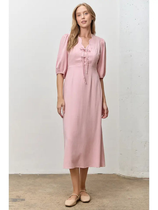 Scallop Front Tie Dress