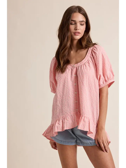 Gingham Ruffle Blouse