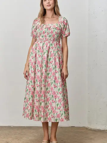 Pink Floral Midi Dress