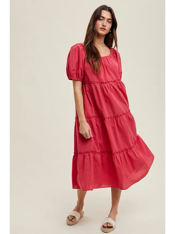 Gingham Tiered Midi Dress