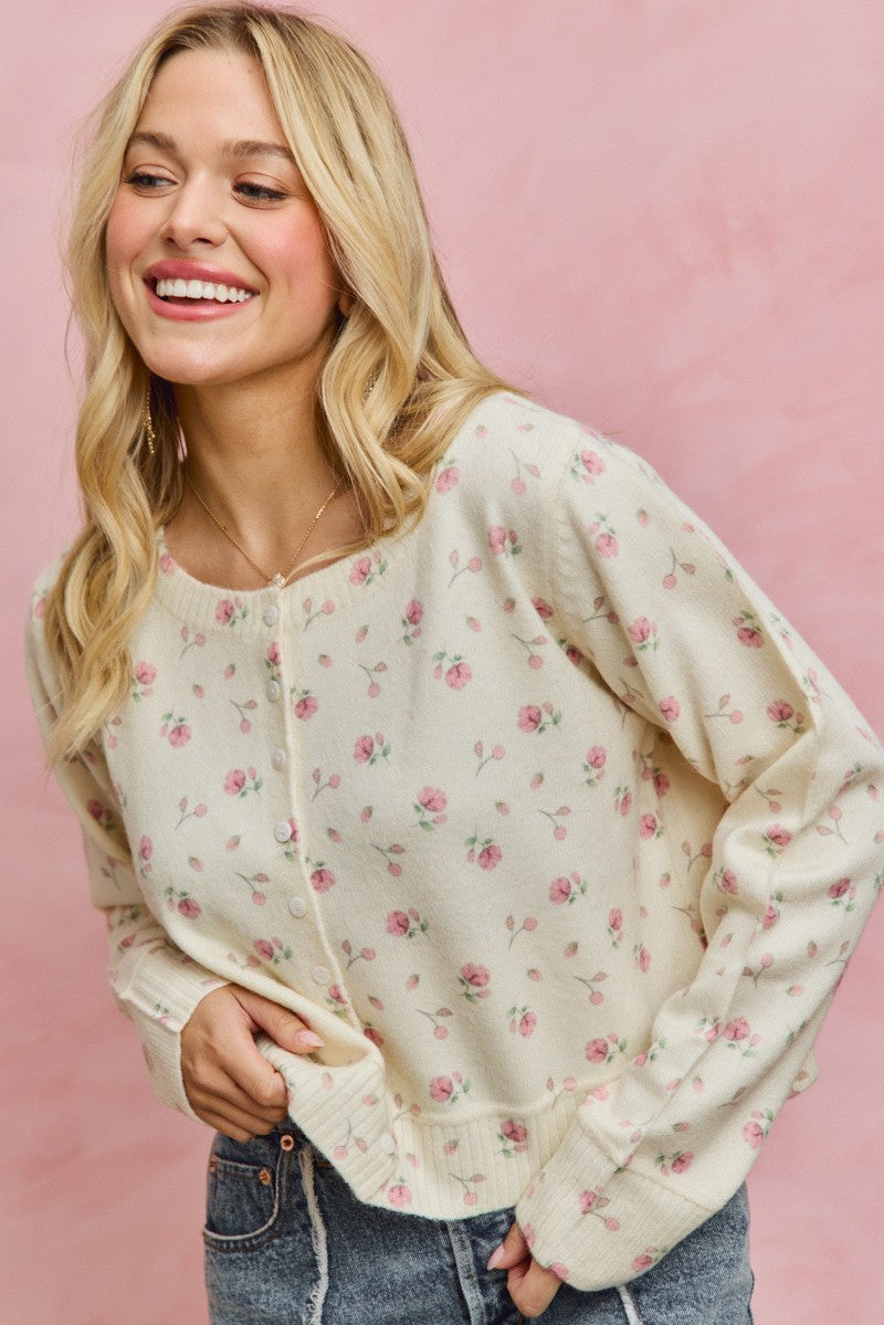 Rose Button Down Cardigan Sweater Top