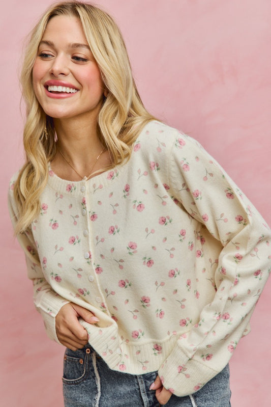 Rose Button Down Cardigan Sweater Top