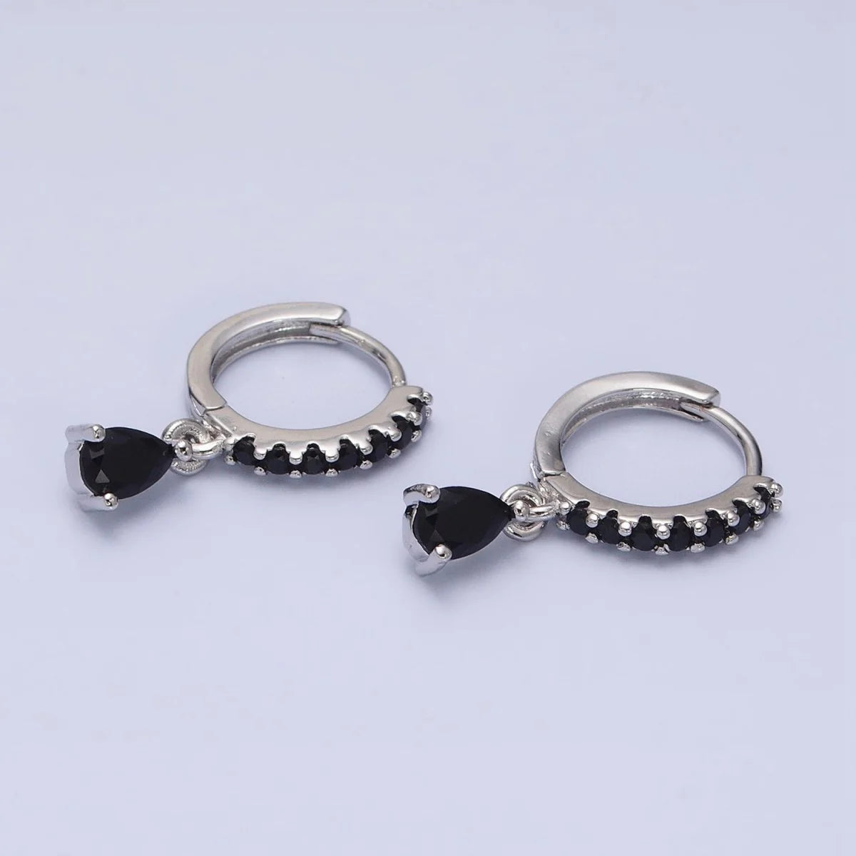 Black Teardrop Huggie Hoop