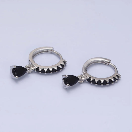Black Teardrop Huggie Hoop