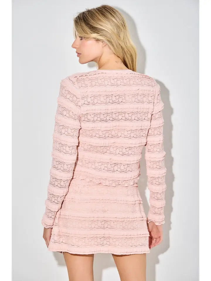 Blush Ruffle Front Tie Cardigan